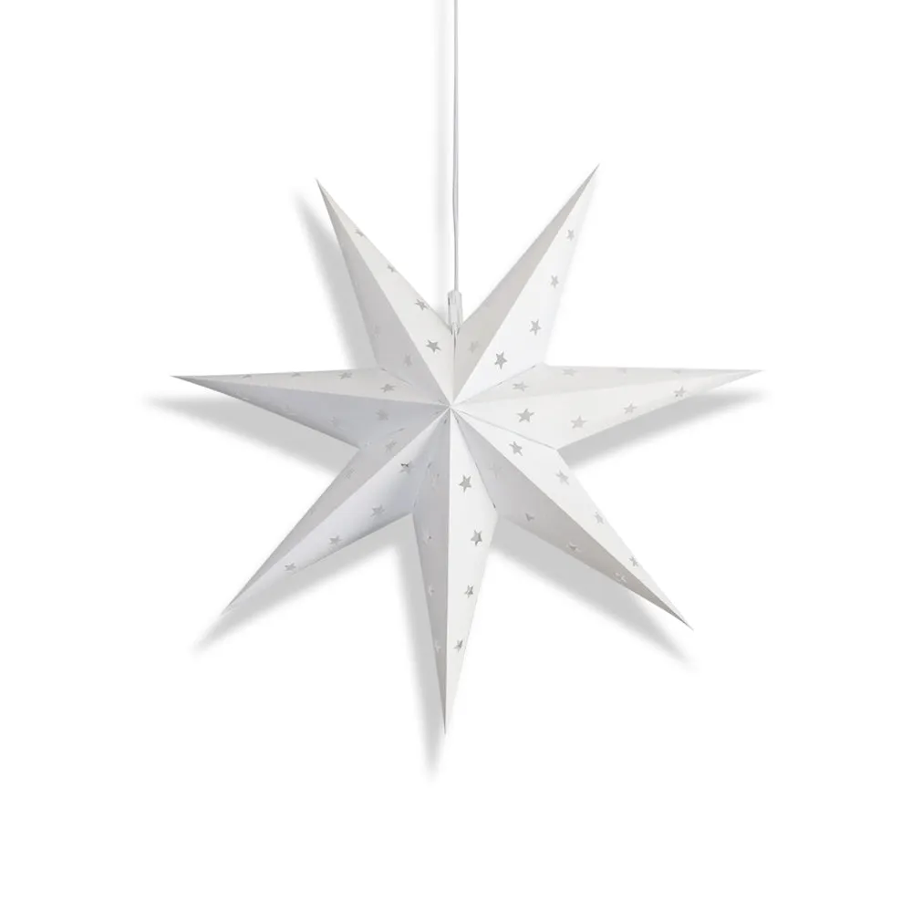 14" White 7-Point Weatherproof Star Lantern Lamp, Hanging Decoration