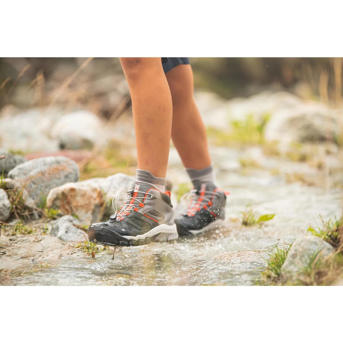 Children's waterproof lace-up hiking shoes CROSSROCK MID 3-5 - Grey