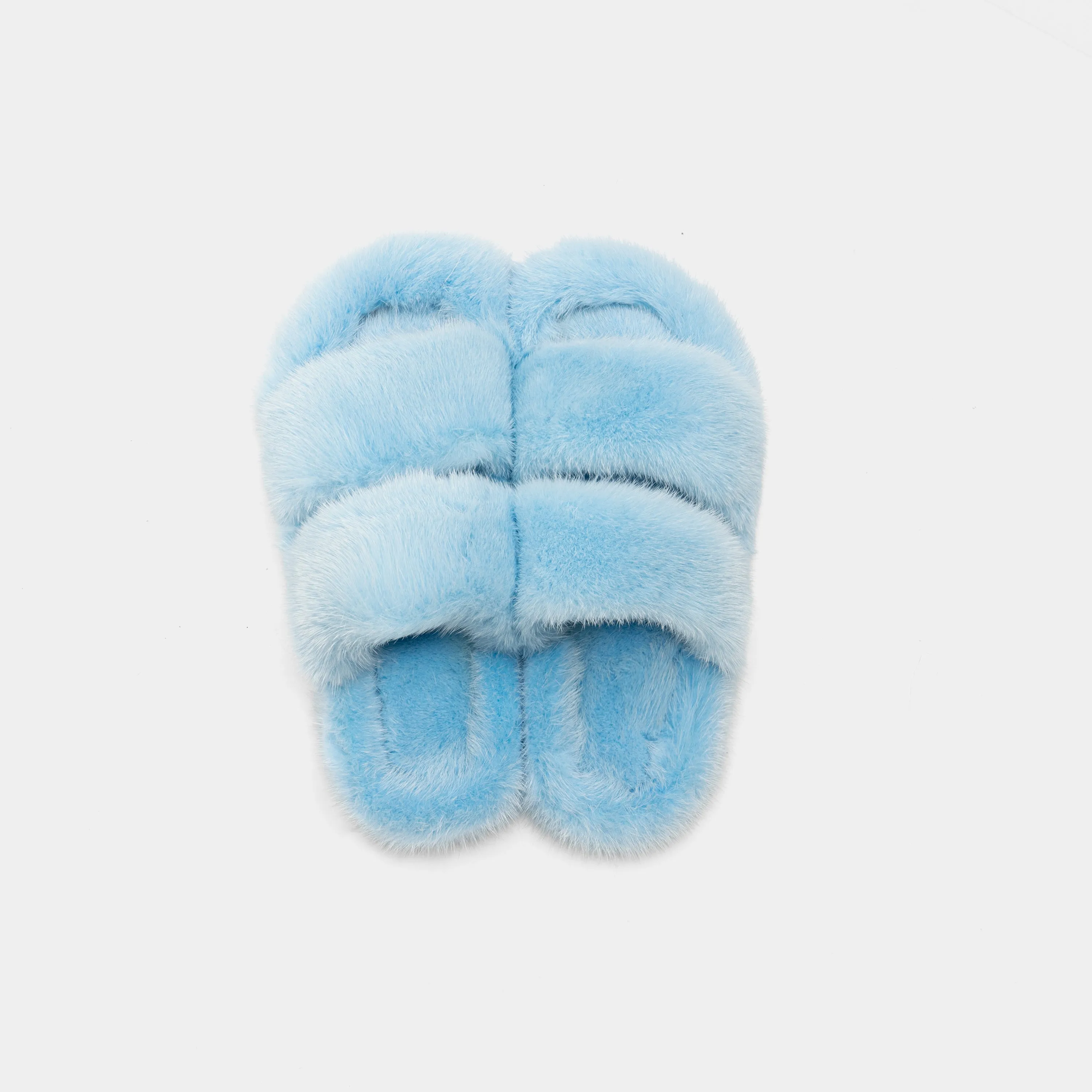 CORTINA - Double band slipper with light blue mink fur