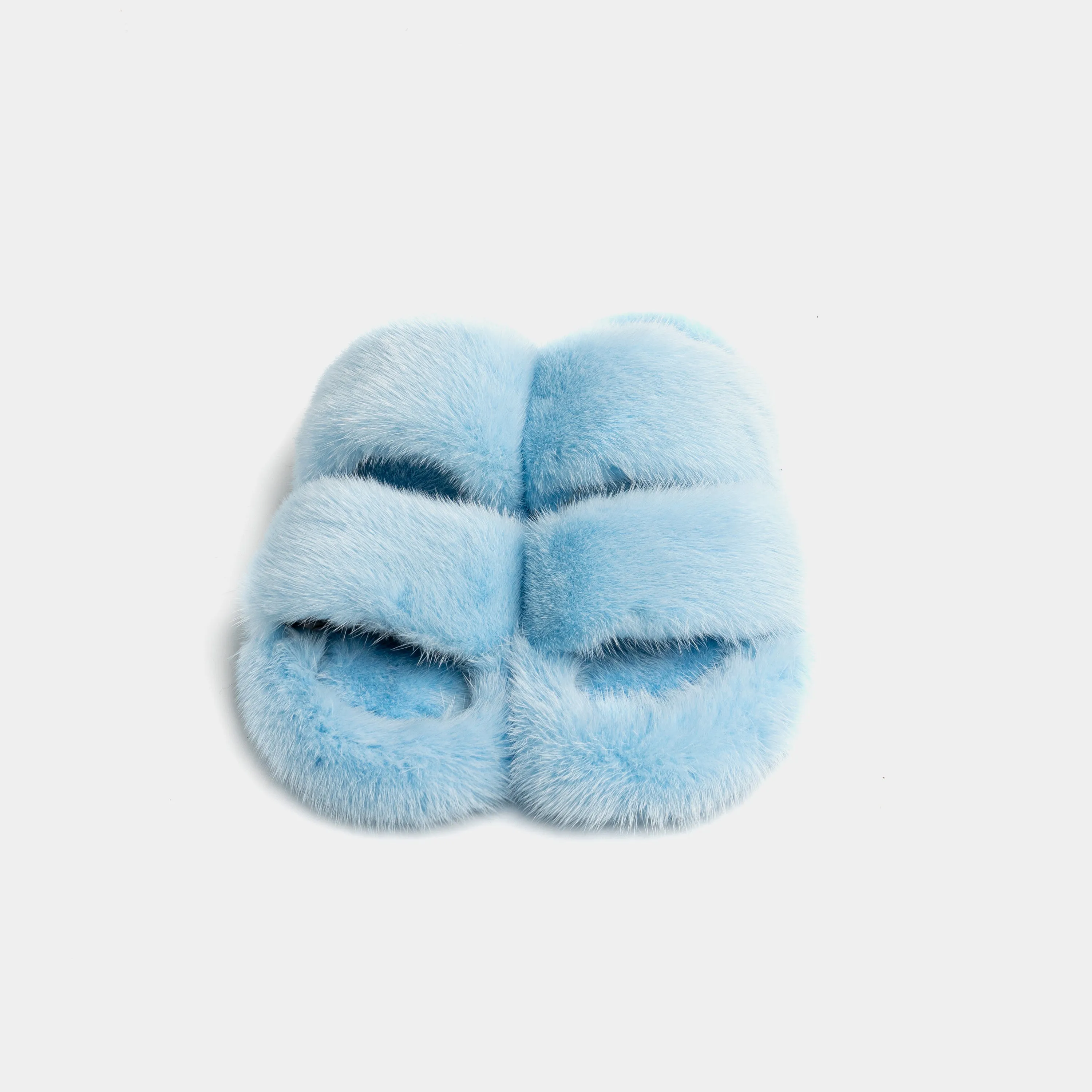 CORTINA - Double band slipper with light blue mink fur