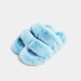 CORTINA - Double band slipper with light blue mink fur