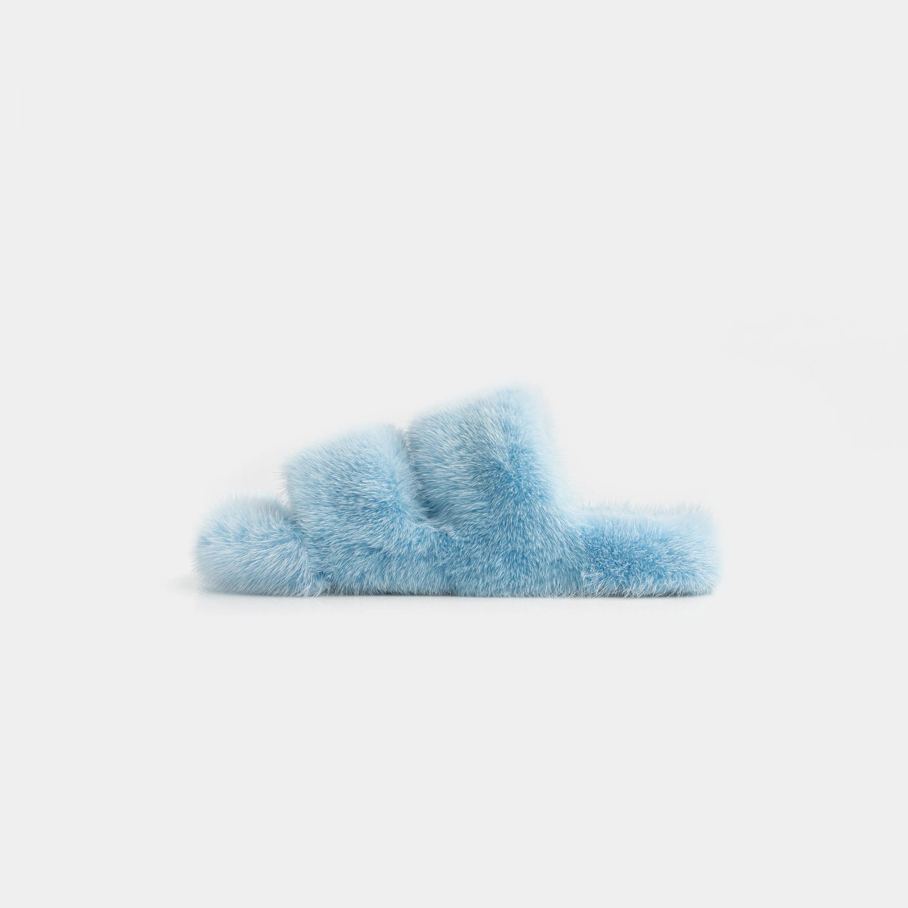 CORTINA - Double band slipper with light blue mink fur