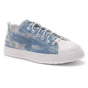 Destroyed Blue Denim Lace-Up Casual Sneakers