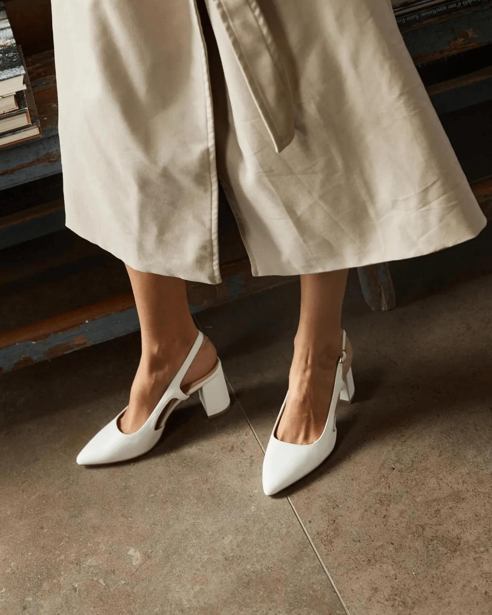 ENRIQUE SLINGBACK HEELS WHITE