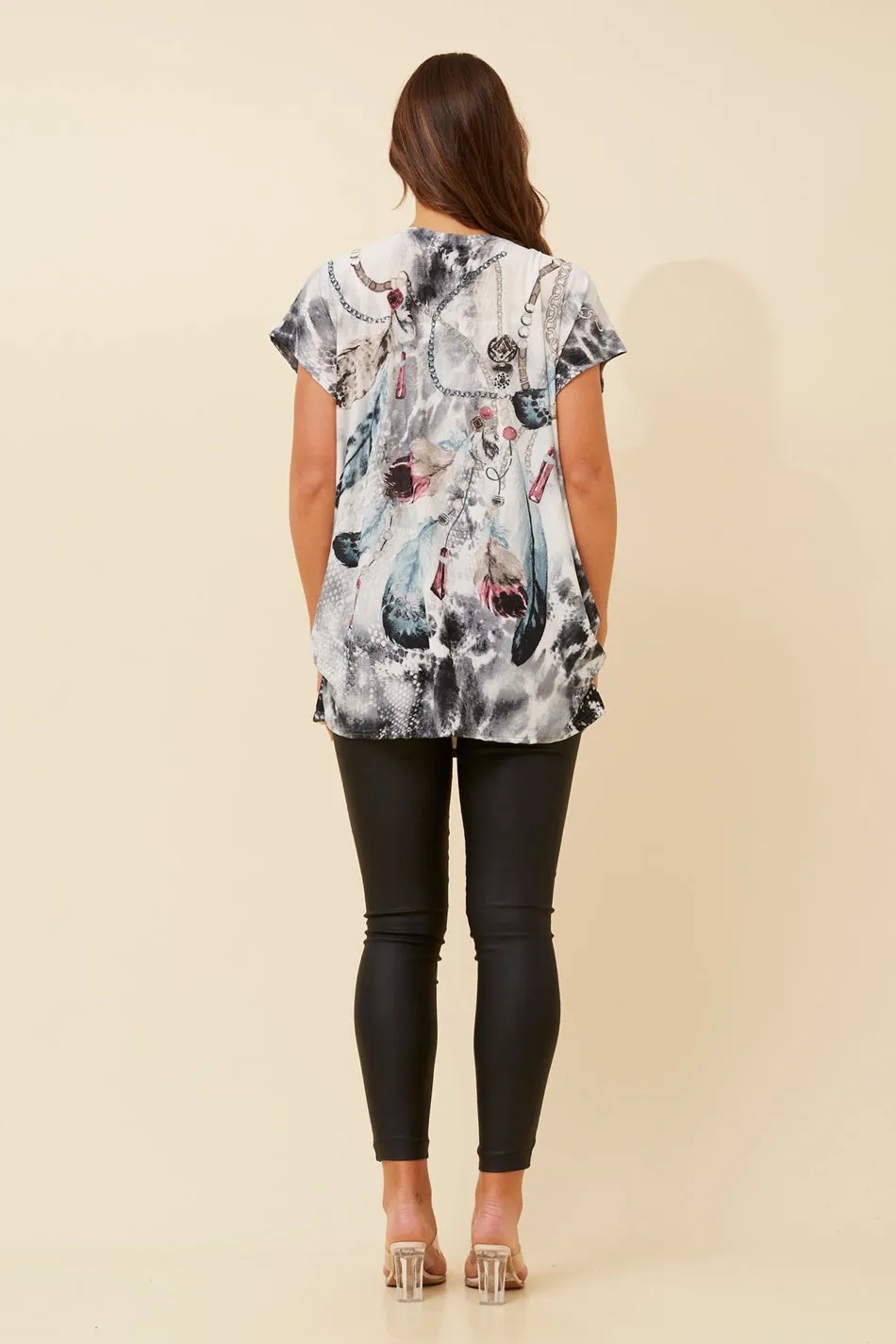 EXCELINA FEATHER PRINT TOP