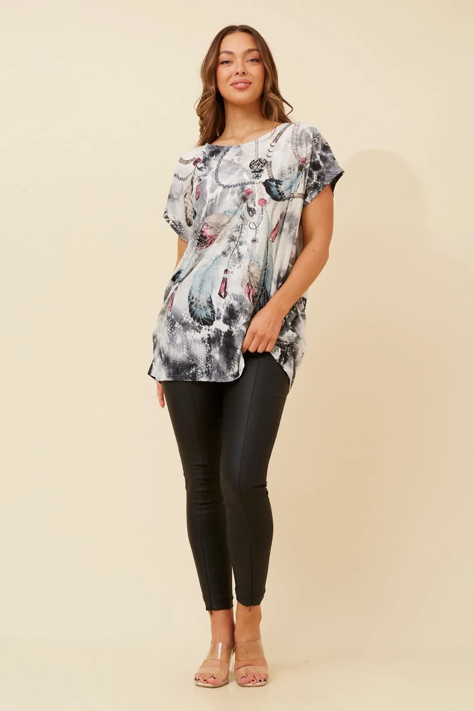 EXCELINA FEATHER PRINT TOP