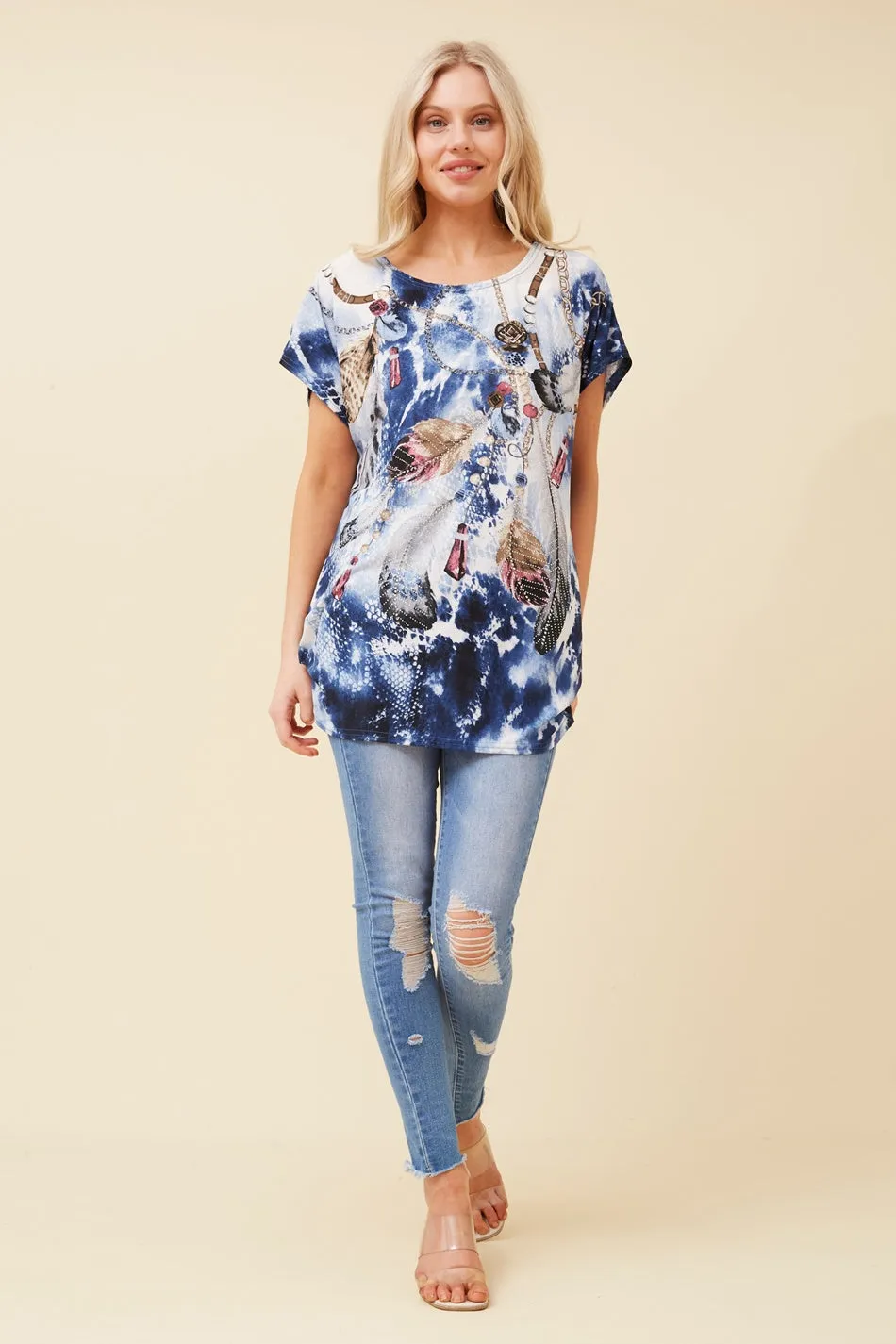 EXCELINA FEATHER PRINT TOP