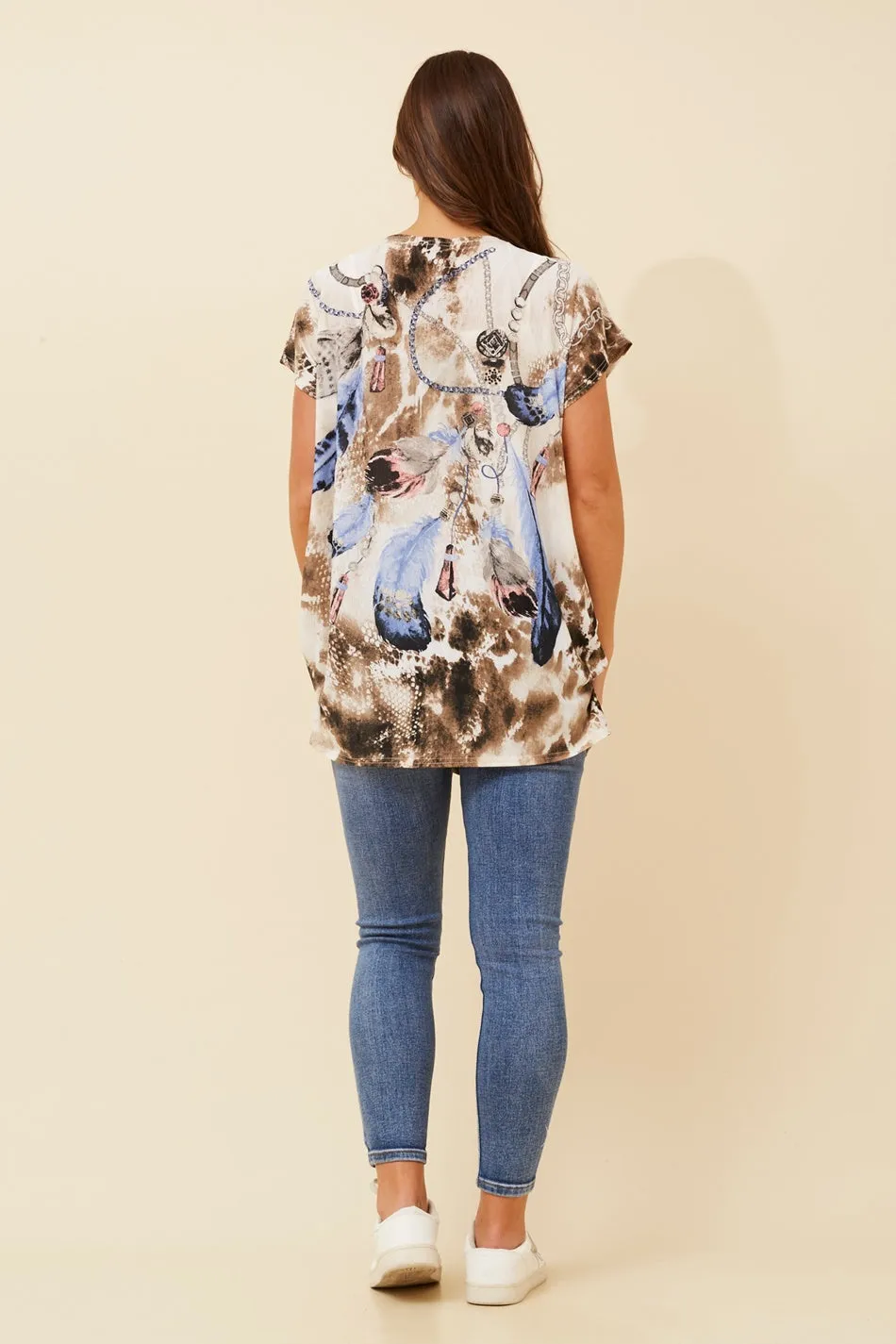 EXCELINA FEATHER PRINT TOP