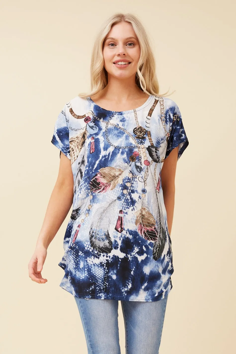 EXCELINA FEATHER PRINT TOP