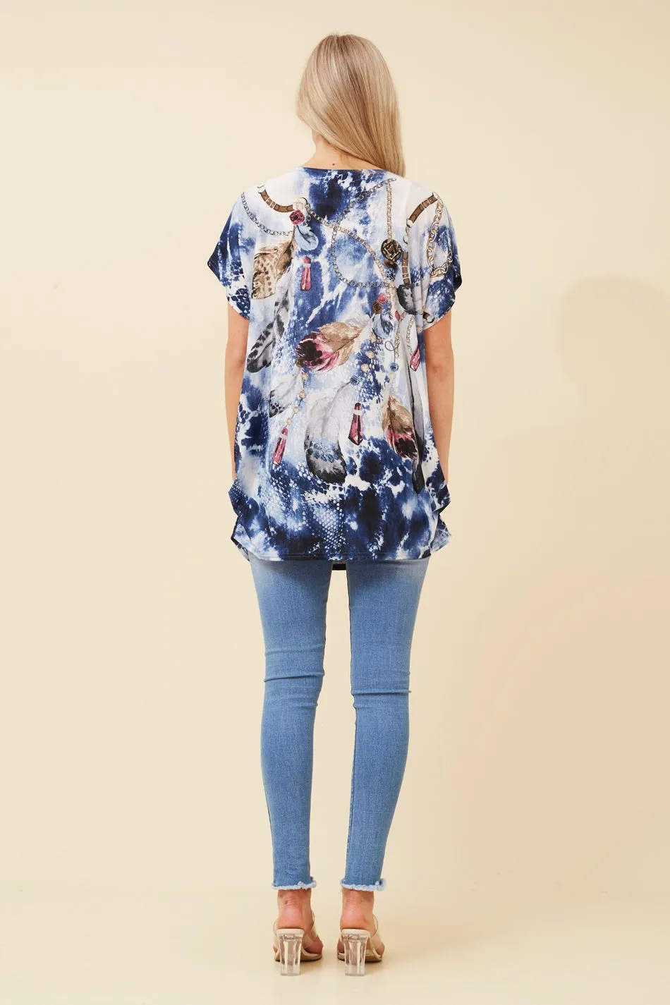 EXCELINA FEATHER PRINT TOP