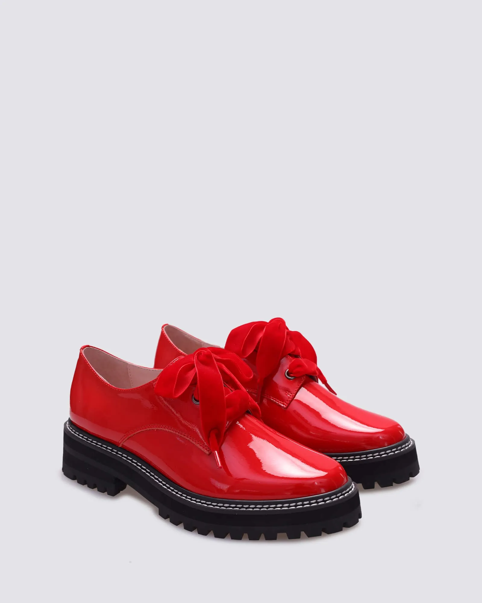 HONEY LACE UP FLATS RED PATENT LEATHER