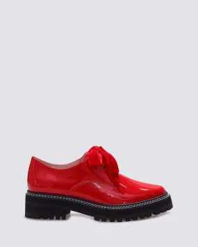 HONEY LACE UP FLATS RED PATENT LEATHER