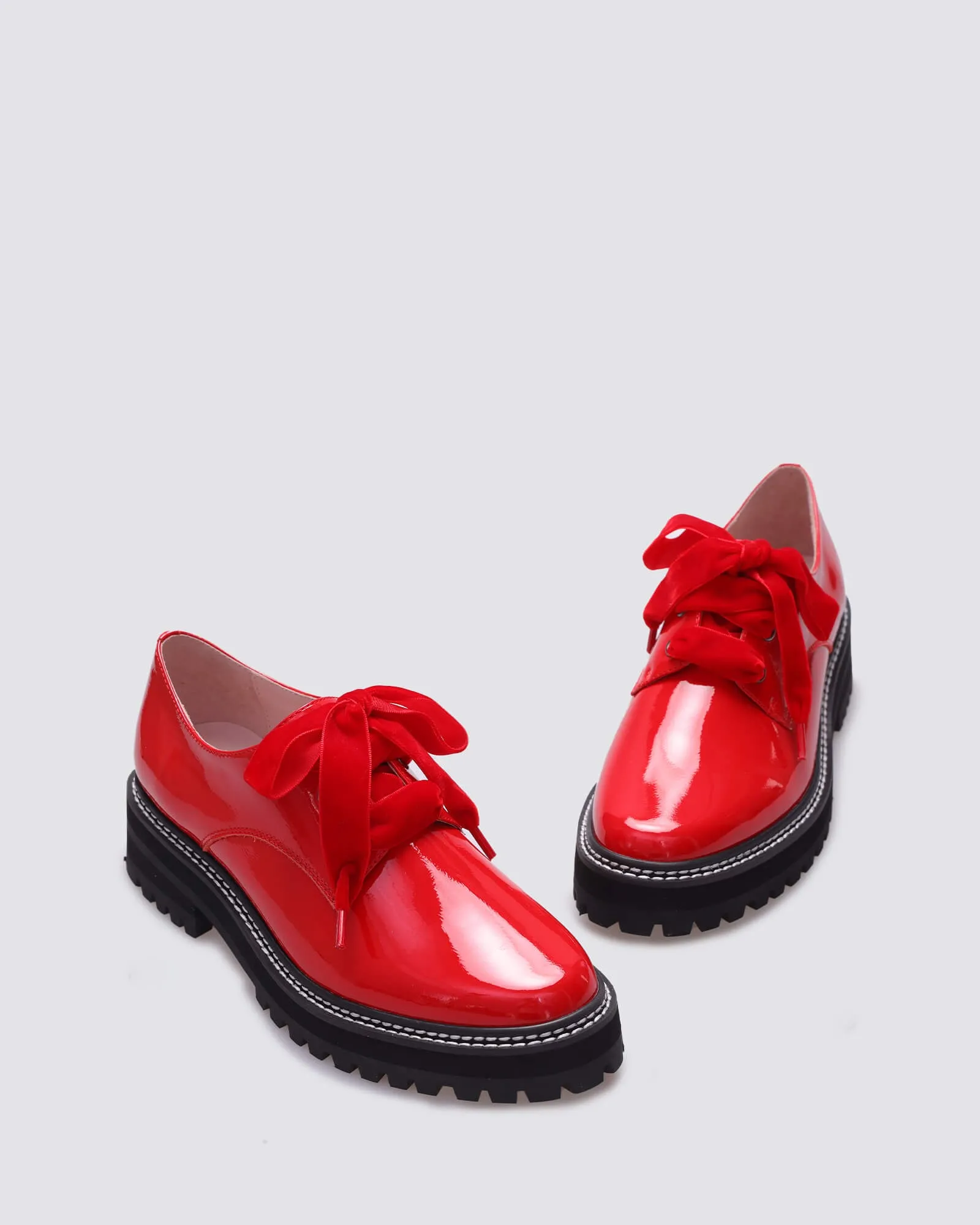 HONEY LACE UP FLATS RED PATENT LEATHER