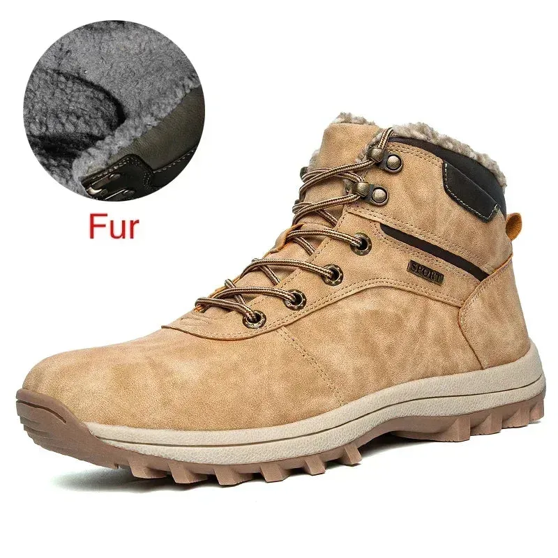 Men's Genuine Leather Winter Snow Boots - Warm Fur-Lined, Waterproof Ankle Boots, Handmade High-Top Work Shoes