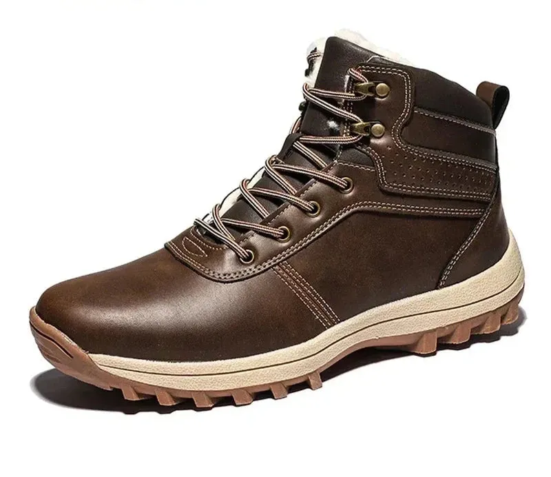 Men's Genuine Leather Winter Snow Boots - Warm Fur-Lined, Waterproof Ankle Boots, Handmade High-Top Work Shoes