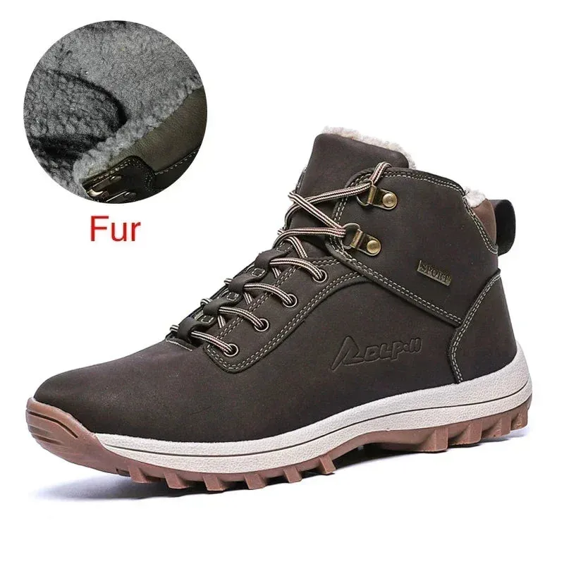 Men's Genuine Leather Winter Snow Boots - Warm Fur-Lined, Waterproof Ankle Boots, Handmade High-Top Work Shoes