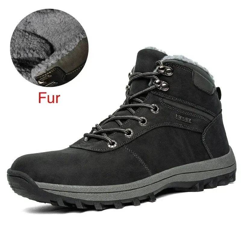 Men's Genuine Leather Winter Snow Boots - Warm Fur-Lined, Waterproof Ankle Boots, Handmade High-Top Work Shoes