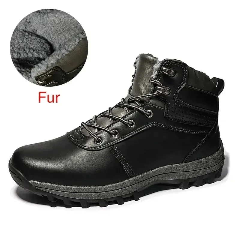 Men's Genuine Leather Winter Snow Boots - Warm Fur-Lined, Waterproof Ankle Boots, Handmade High-Top Work Shoes