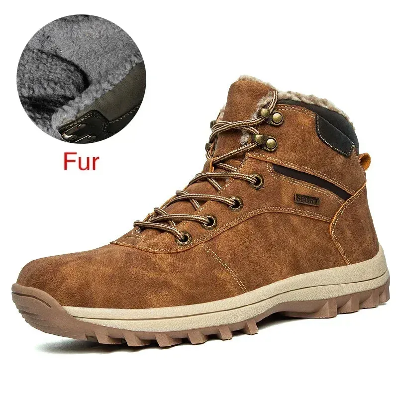 Men's Genuine Leather Winter Snow Boots - Warm Fur-Lined, Waterproof Ankle Boots, Handmade High-Top Work Shoes
