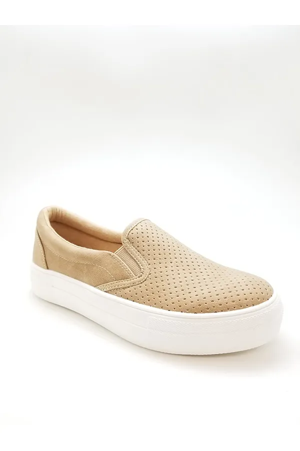 Neubuck Sneaker Flat Camel Faux Leather Shoe