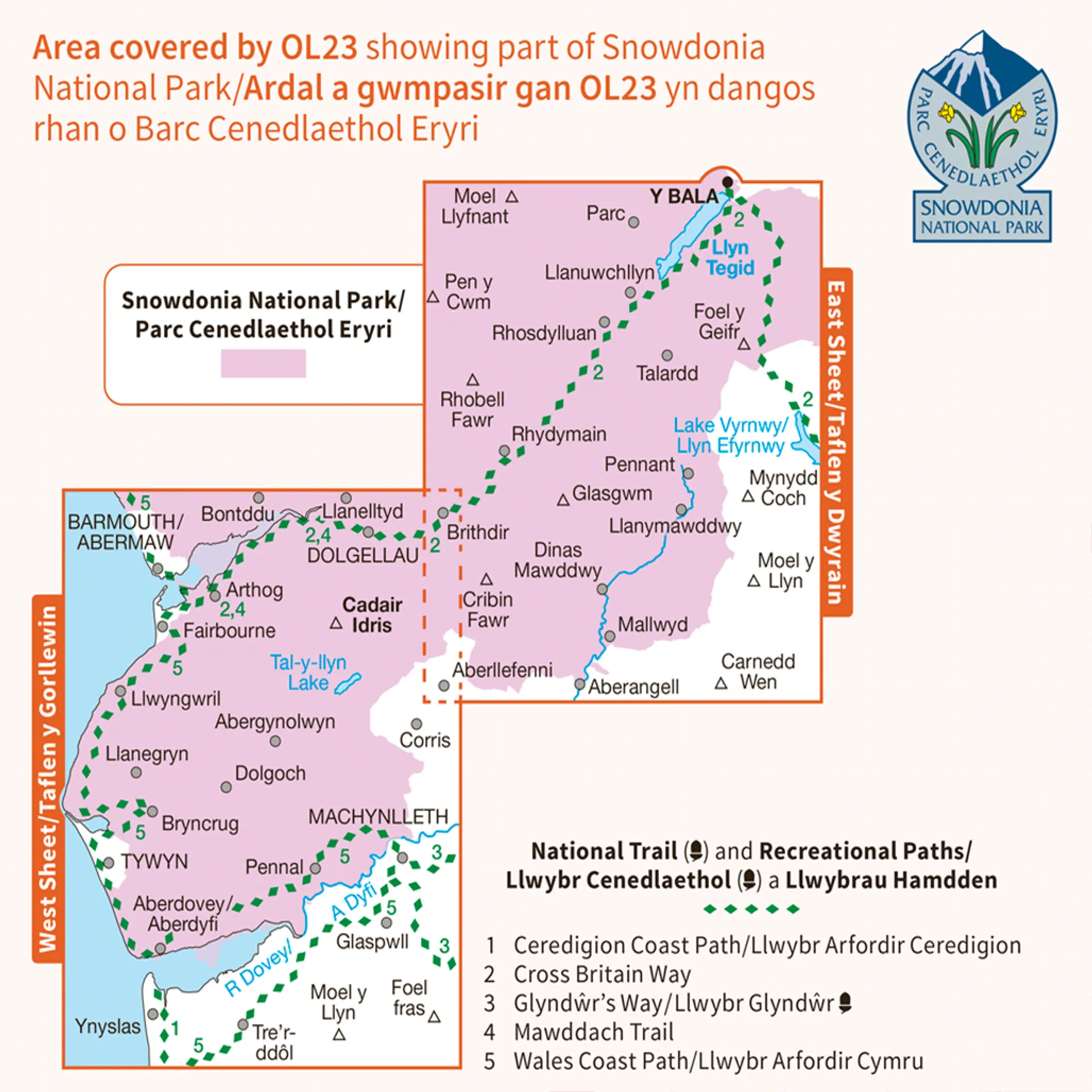 Ordnance Survey Explorer OL23 Map Cadair Idris &  Llyn Tegid (Bala Lake)