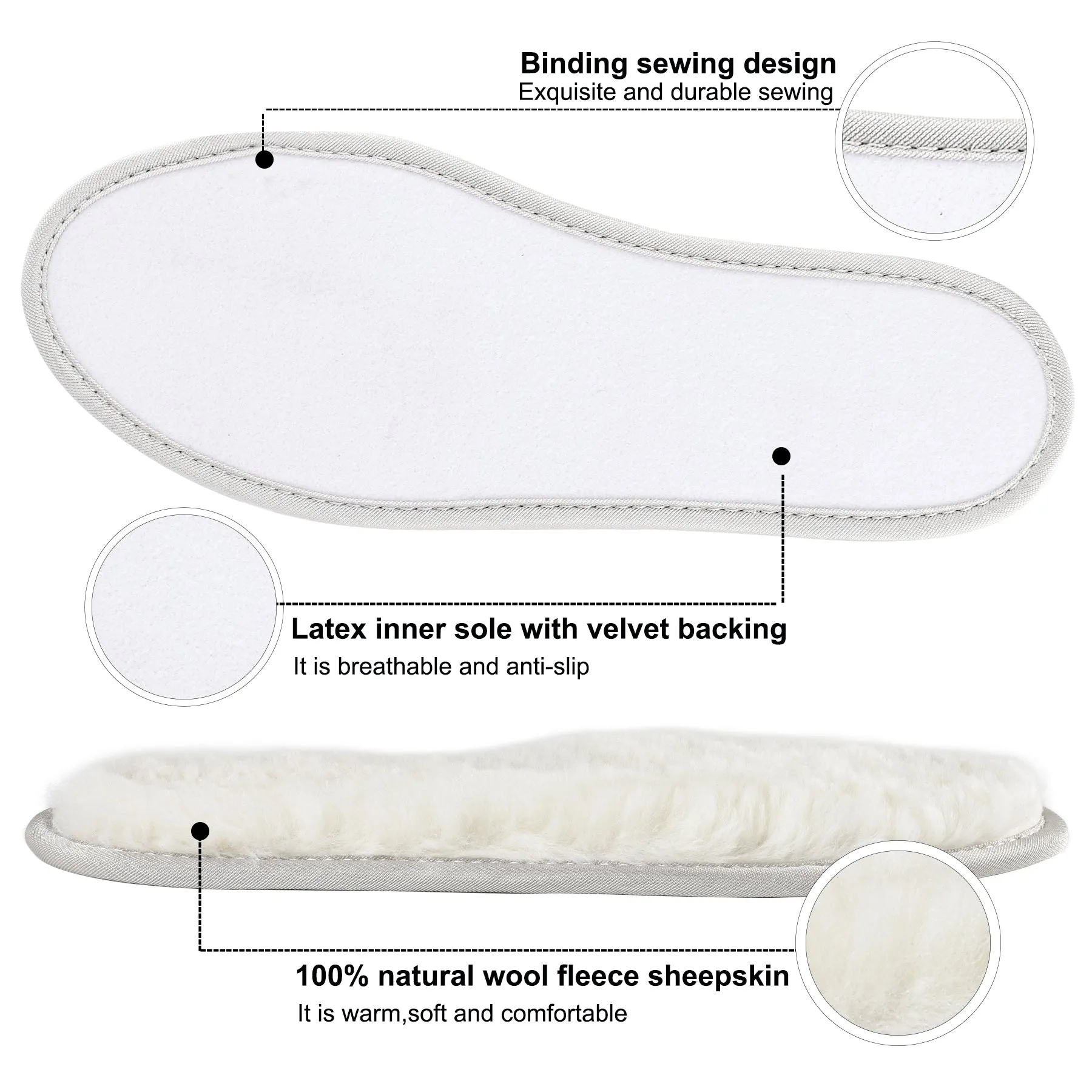 riemot Sheepskin Insoles for Men Women and Kids, White Wide, Super Thick Premium Lambswool Insoles for Wellies Slippers Boots
