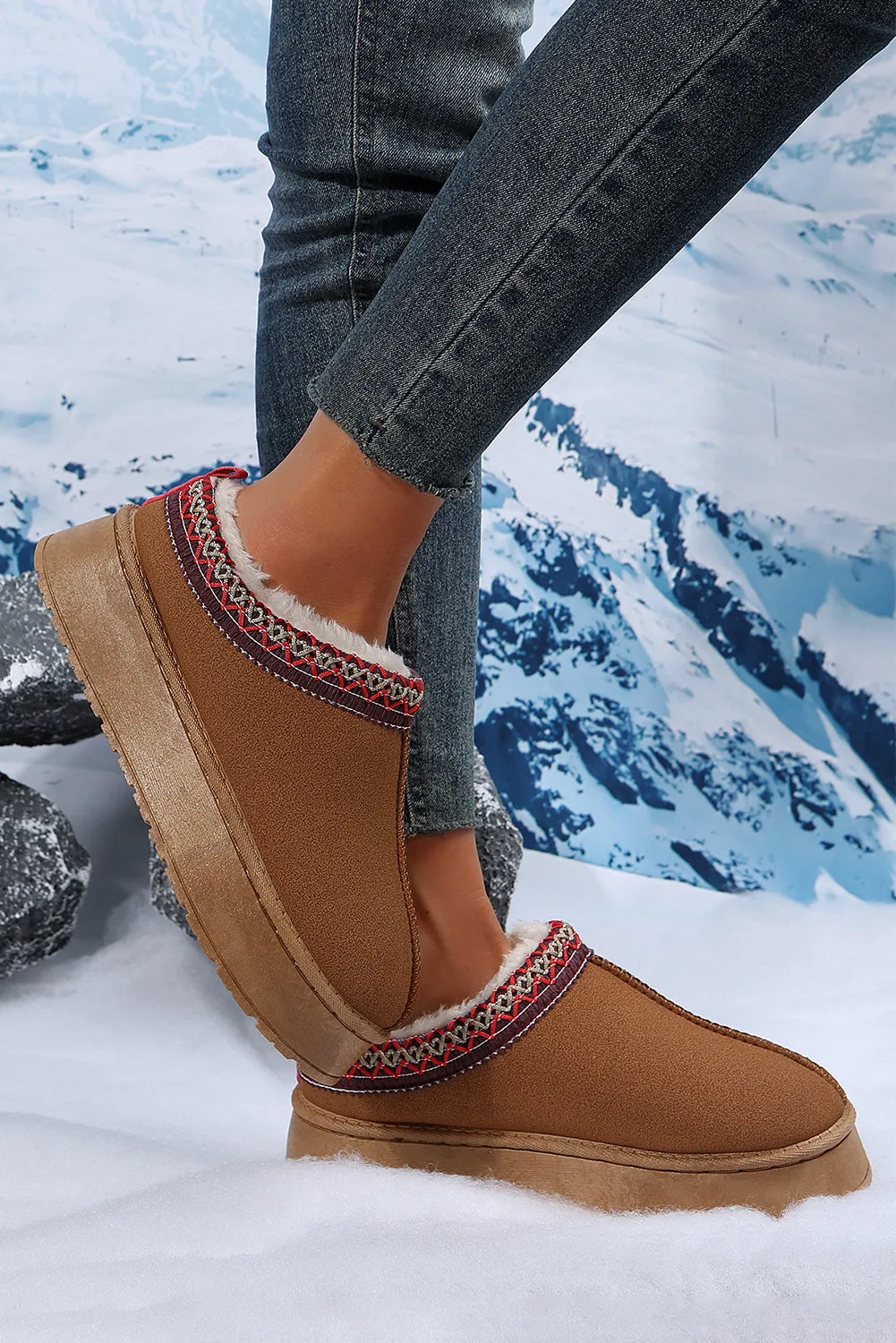 Sage Green Suede Contrast Print Plush Lined Snow Boots
