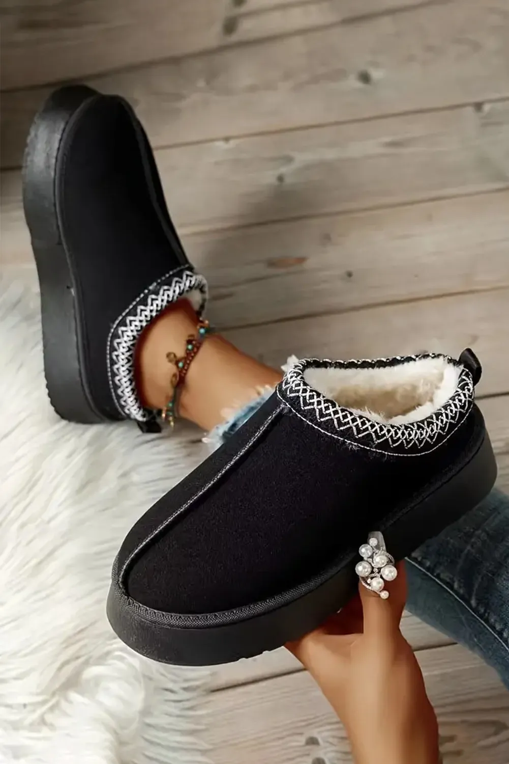 Sage Green Suede Contrast Print Plush Lined Snow Boots