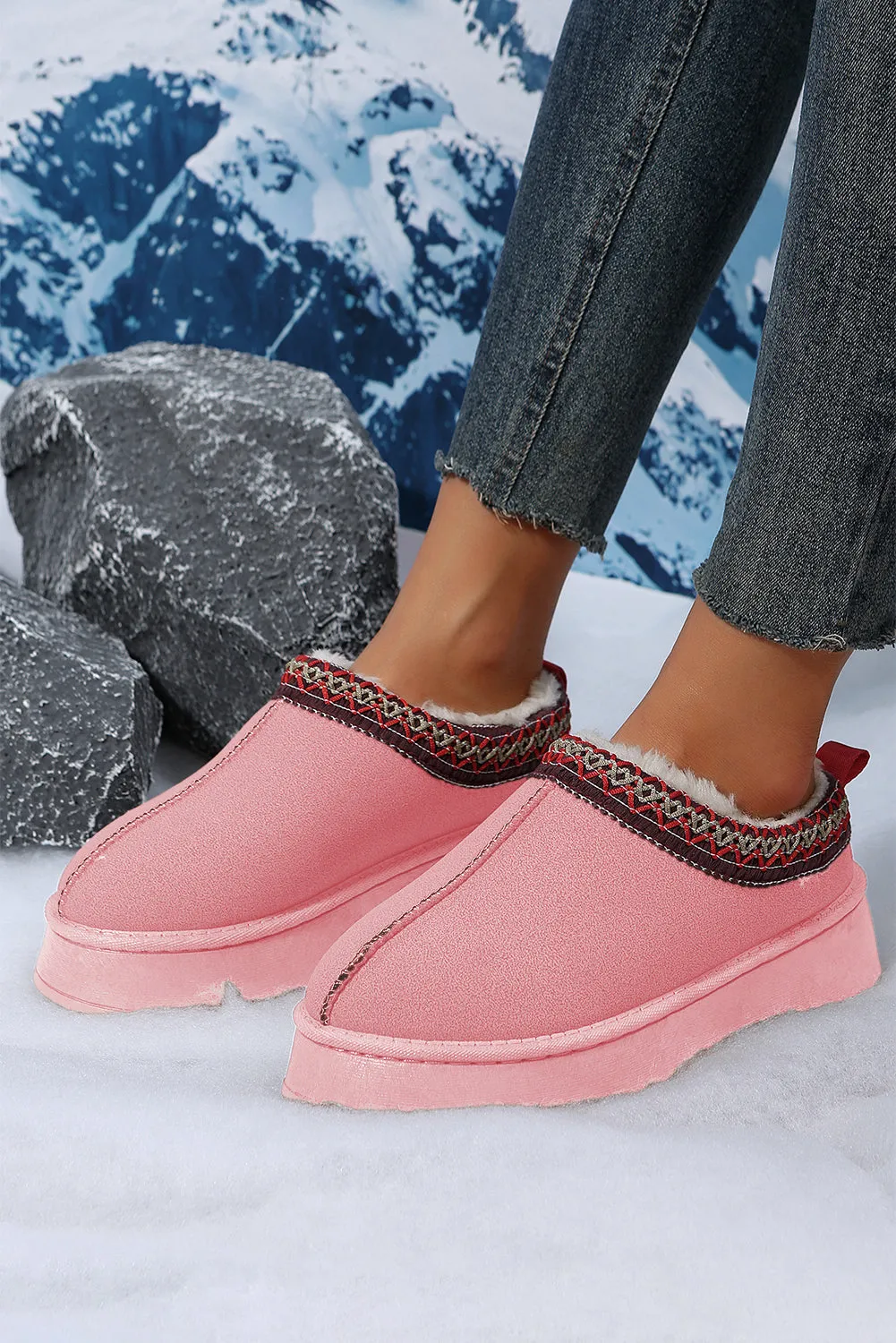 Sage Green Suede Contrast Print Plush Lined Snow Boots
