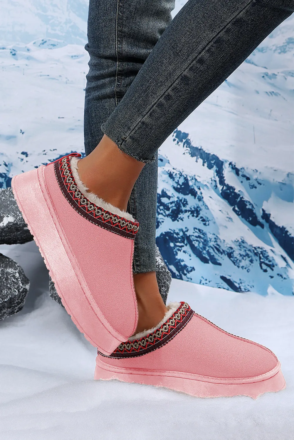 Sage Green Suede Contrast Print Plush Lined Snow Boots