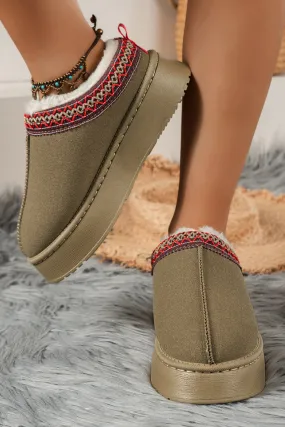Sage Green Suede Contrast Print Plush Lined Snow Boots