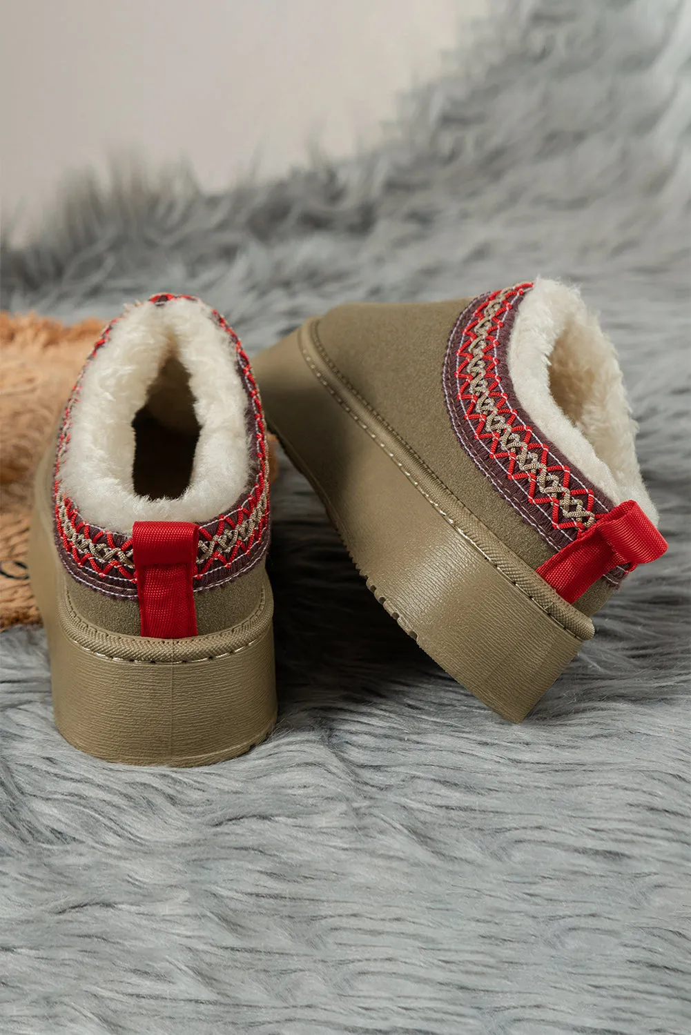 Suede Contrast Print Plush Lined Snow Boots