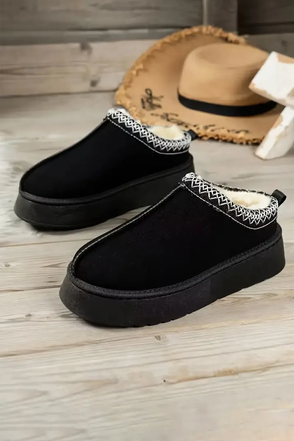 Suede Contrast Print Plush Lined Snow Boots