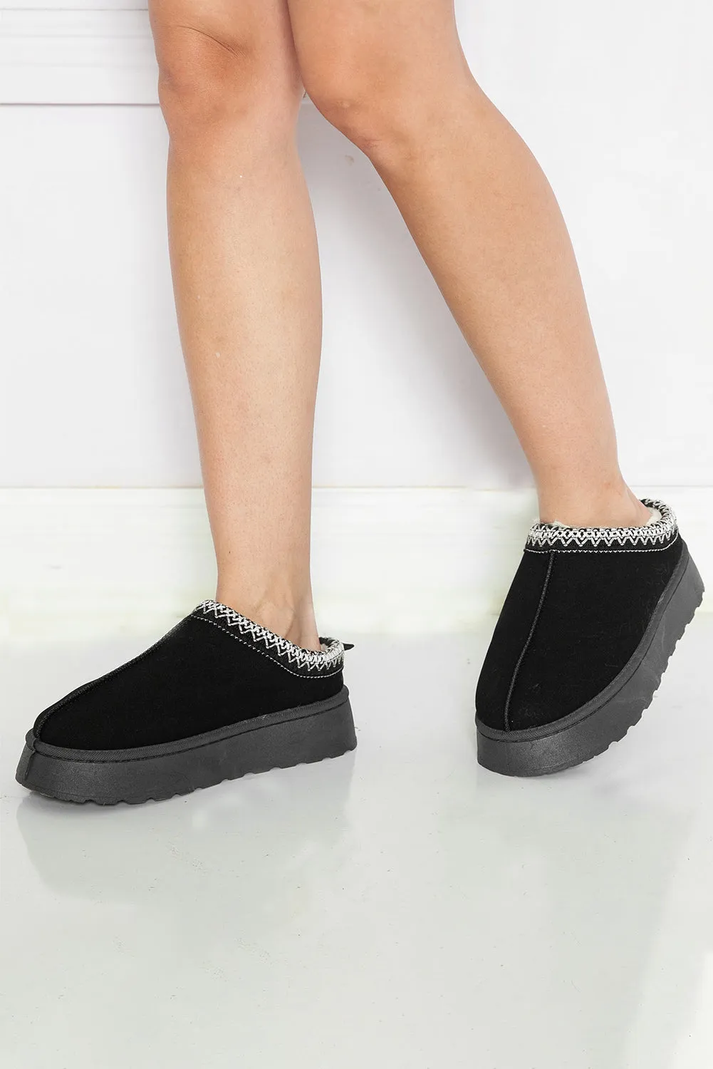 Suede Contrast Print Plush Lined Snow Boots