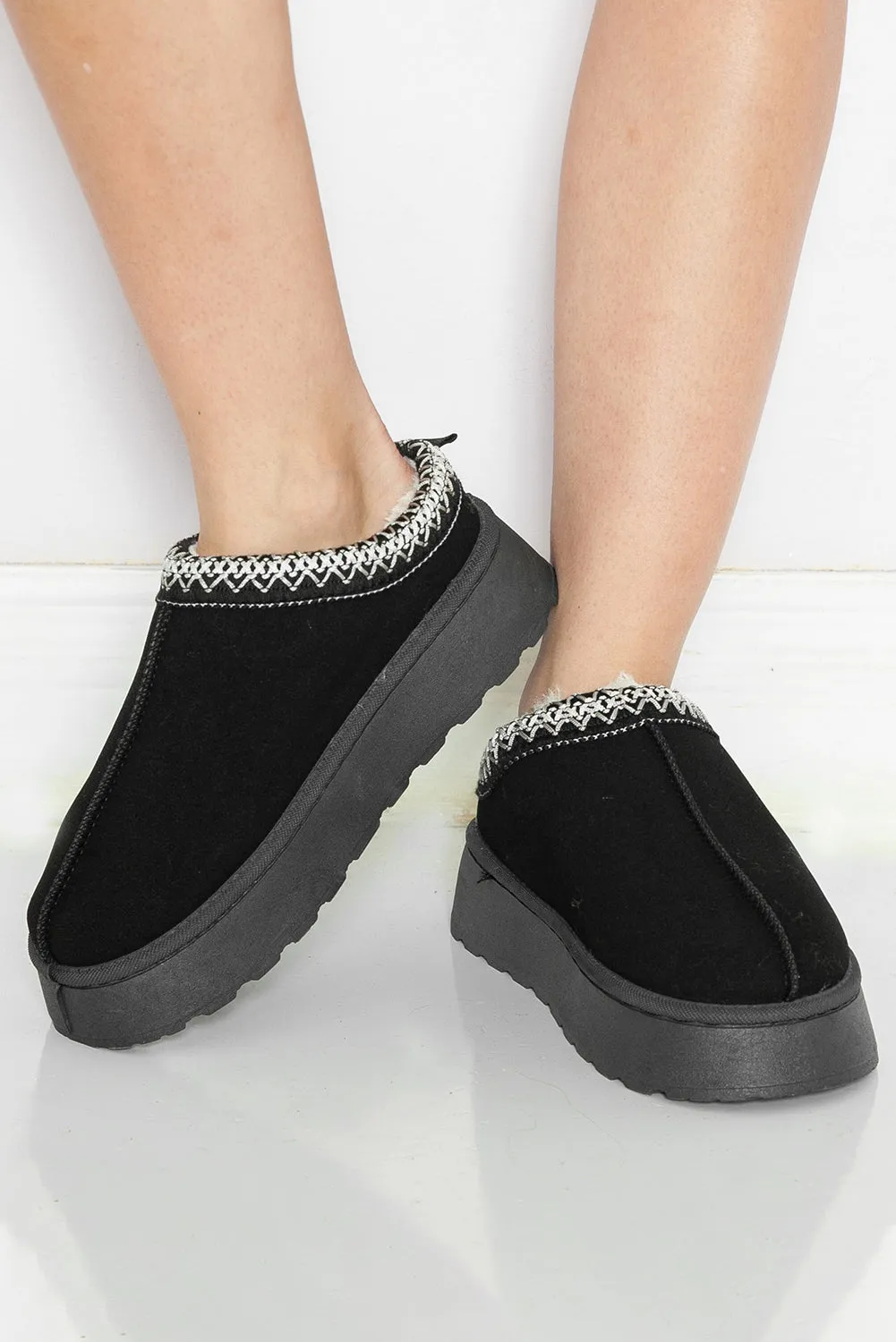 Suede Contrast Print Plush Lined Snow Boots