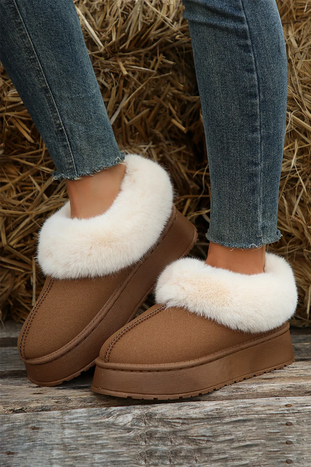 Suede Contrast Print Plush Lined Snow Boots