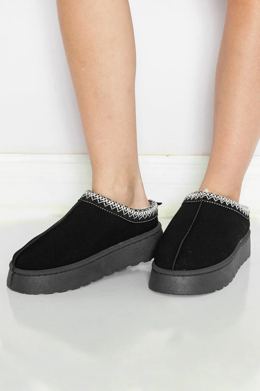 Suede Contrast Print Plush Lined Snow Boots