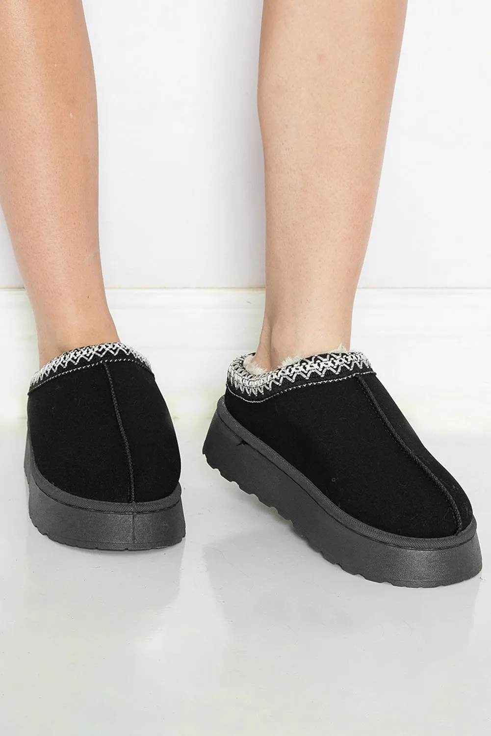 Suede Contrast Print Plush Lined Snow Boots
