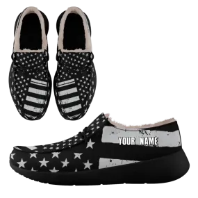 Unique Gift,Personalized USA Flag Sneakers, Custom Stars and Stripes Loafer Shoes, Fur Lining Shoe, Pride in Comfort,FN042-24020304-6b